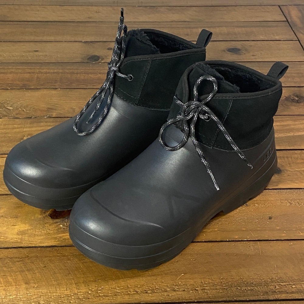 UGG Droplet Mid Men Black Waterproof Rain Boots Suede Trim 1136601 Size 12